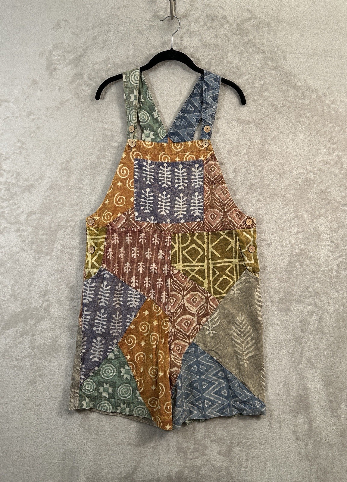 Sacred Thread Patchwork Overalls Shorts Size L Ar… - image 1