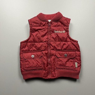 Vintage Timberland Quilted Puffer Vest Youth 18M Red Full Zip Flap Pocket Y2k