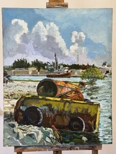 Plain Air By New Orleans Artist Wendell Haynes - Boats And Barrels Of The Keys