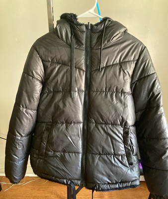 Steve Madden Women s Black Hooded Zip Puffer Jacket Short Length Size S/P