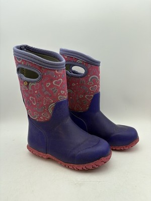 Bogs Rainbow Youth Girls 12  Pink Purple Floral Waterproof Winter Snow Boots