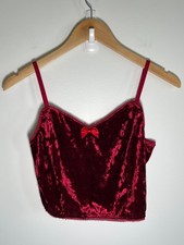 Whimsigoth Fairy Vampire Witchy Velvet Womens Y2K Cami Top Bow Lace Trim Red M