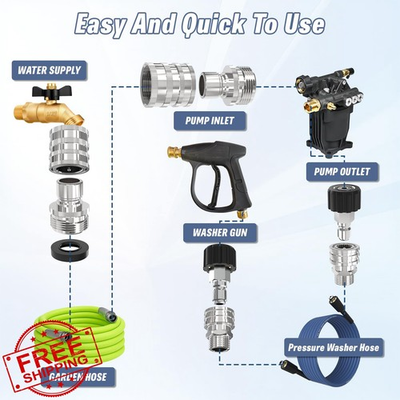 #ad #ad APOWER Pressure Washer Quick Connect Kit M22 14mm 3 8quot; Hose Adapter 8pc SS $40.75