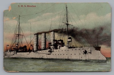 SMS München Warship German Imperial Navy Bremen Cruiser 1908 German Postcard