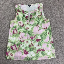 Talbots Tunic Top Womens 10 Floral Ruffle Neck Sleeveless Lined 100% Cotton