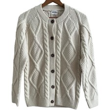Vintage Edinburgh Cable Knit Chunky Cardigan XS Ivory Fisherman Cabincore UK