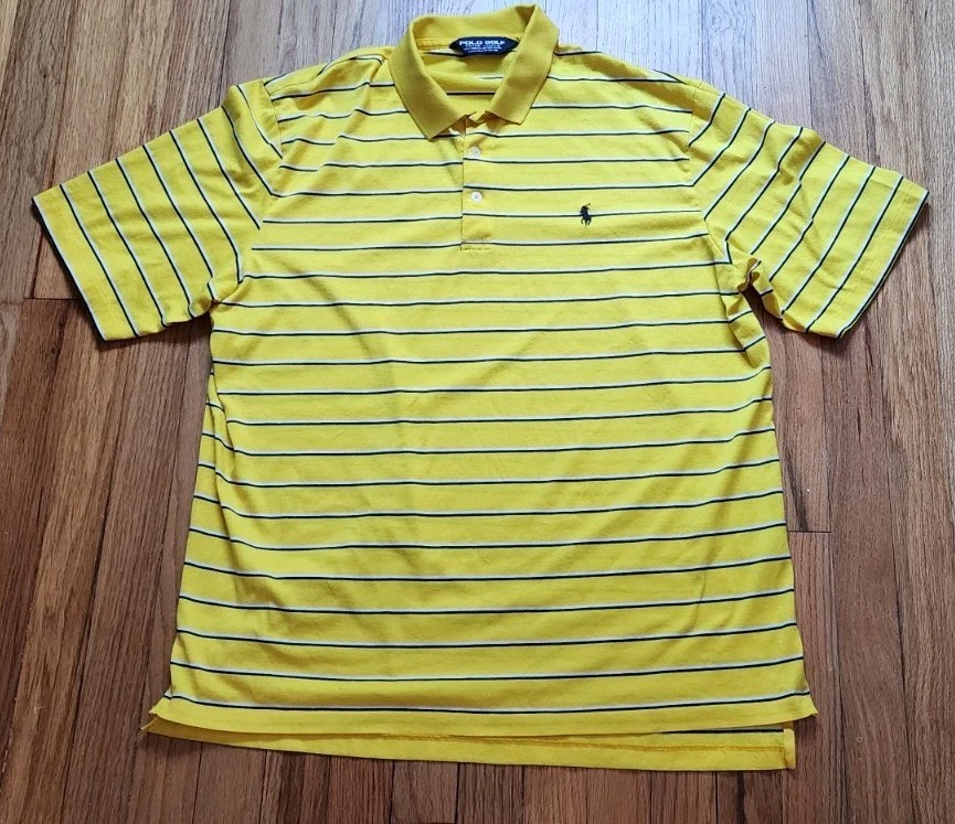 Vintage Polo Ralph Lauren Striped Polo Shirt Golf Large Yellow Short Sleeve Y2K