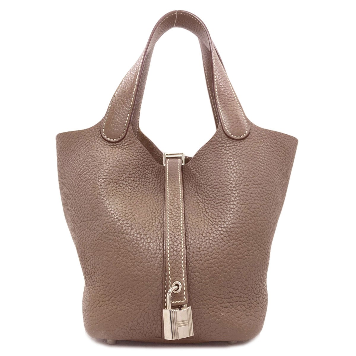 HERMES  Picotin Lock PM Etoupe SilverHardware Handbag Taurillon Clemence  La...
