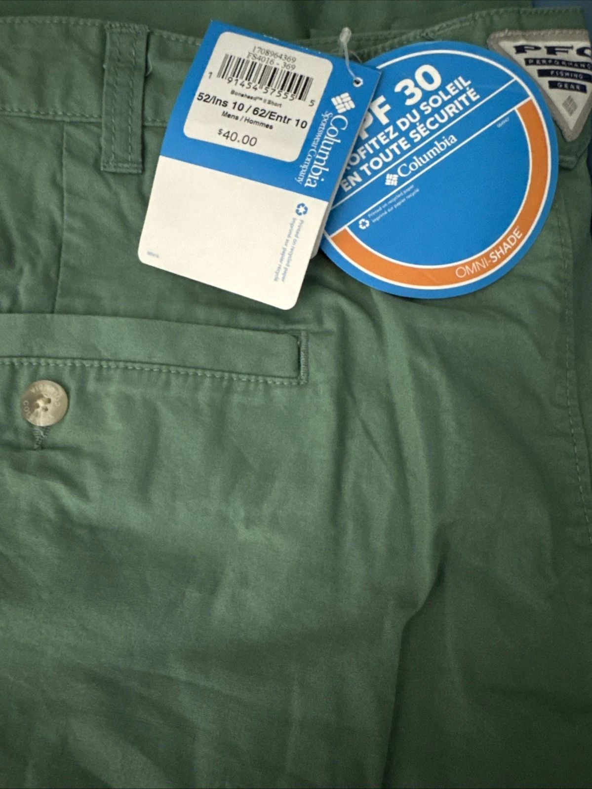 Men’s Columbia PFG Fishing Shorts - Green 52 Waist - New With Tags