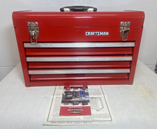 Vintage 1987 Red Craftsman 3 Drawer Portable Chest Top Tool Box 18.5x8.5x12.5