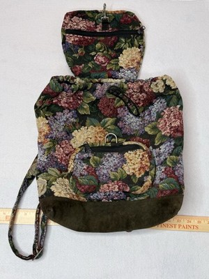Vintage Turtle Tracks Anchorage Floral Tapestry Backpack w/ Matching Coin Purse