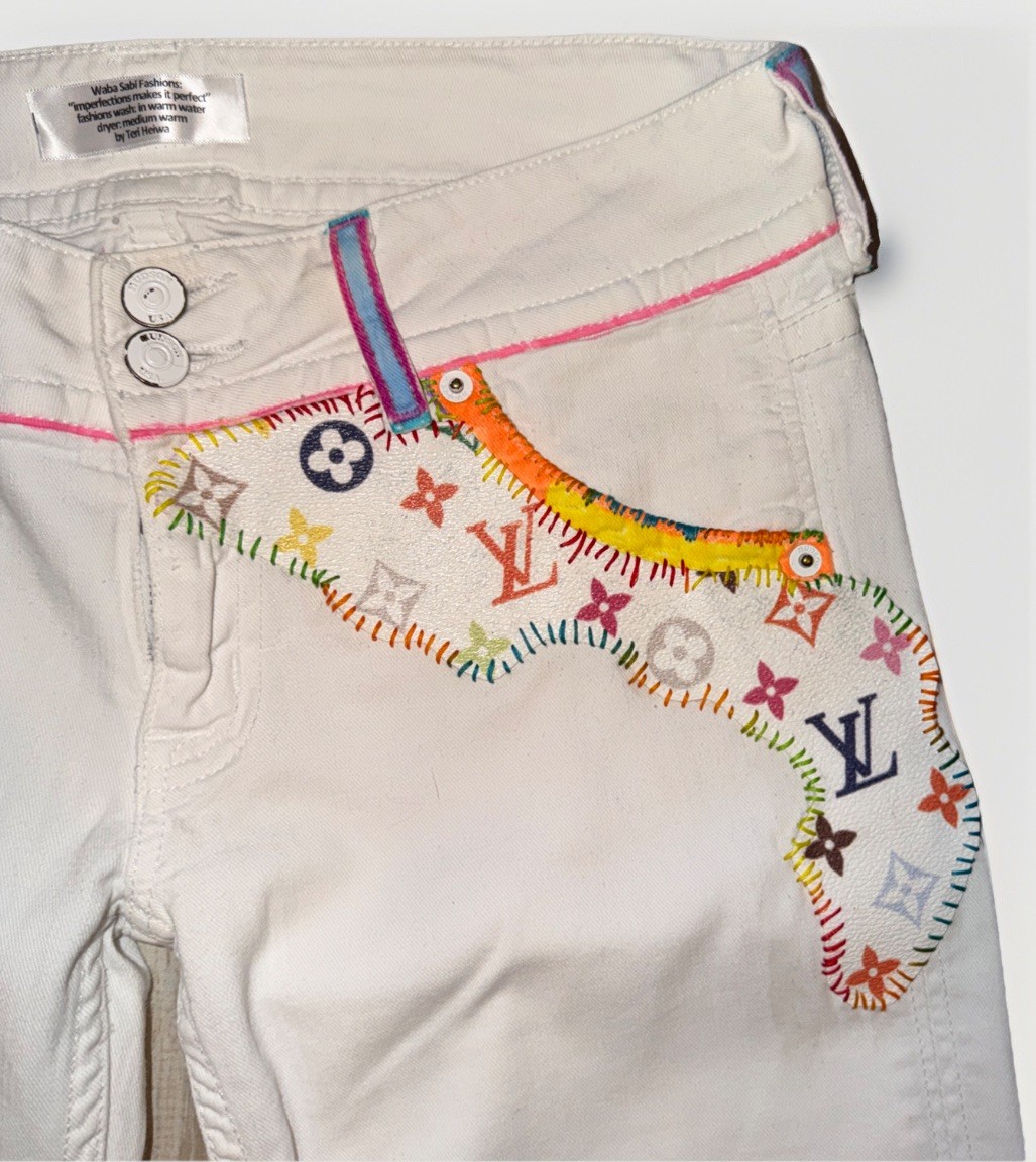 Custom White Patchwork Jeans Size 27 Upcycled Den… - image 1