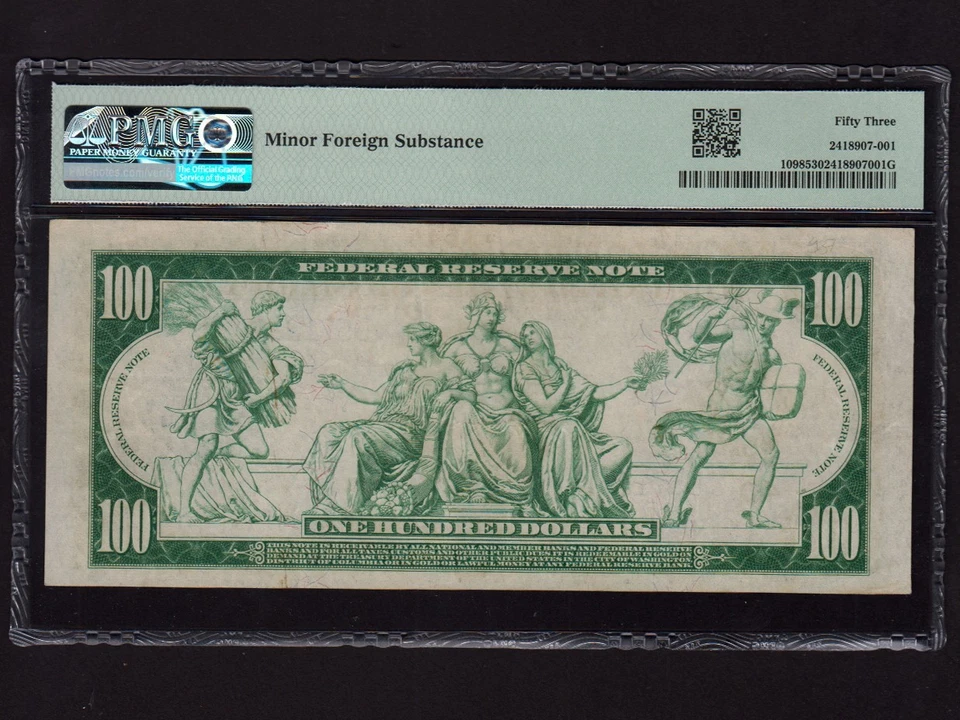 USA:FR-1098, 100$, 1914  * Cleveland * Burke-Houston * PMG AU 53 + CAC * - Image 2 of 2