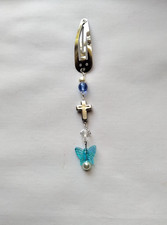 Cross Hair Clip Barrette Blue Butterfly Bead Linear Dangle Handmade Accessory