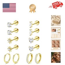 Hypoallergenic Gold Stud Earrings for Women 14k Gold Plated Surgical Stainles...