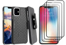 For iPhone 11 - Belt Clip Case and 3 Pack Screen Protector Swivel Holster