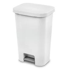 11.9 Gallon Stepon Rectangular Trash Can, Large Hands-Free Open for Kitchen, Whi