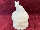 Akro Agate Vintage White Milk Glass Scottie Dog Lidded Candy Dish / Powder Puff