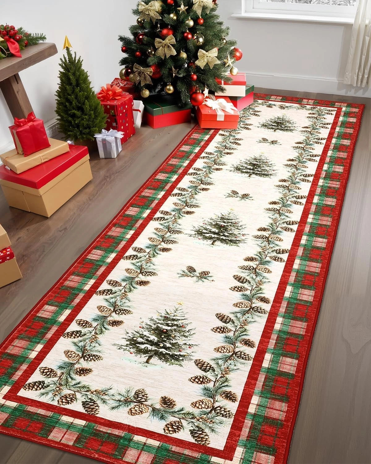 Christmas Red Checkered Runner Rug