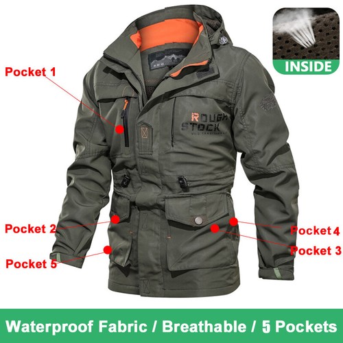 Mens Military Jacket Winter Warm Waterproof Hooded Coat Outdoor