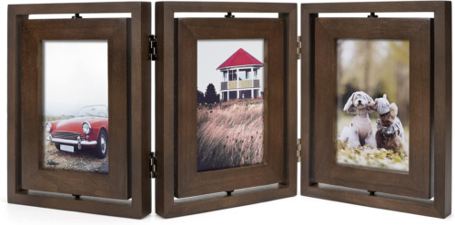 4X6 Picture Frame Rustic Wood Hinged Folding Triple Picture Frames Collage, Doub