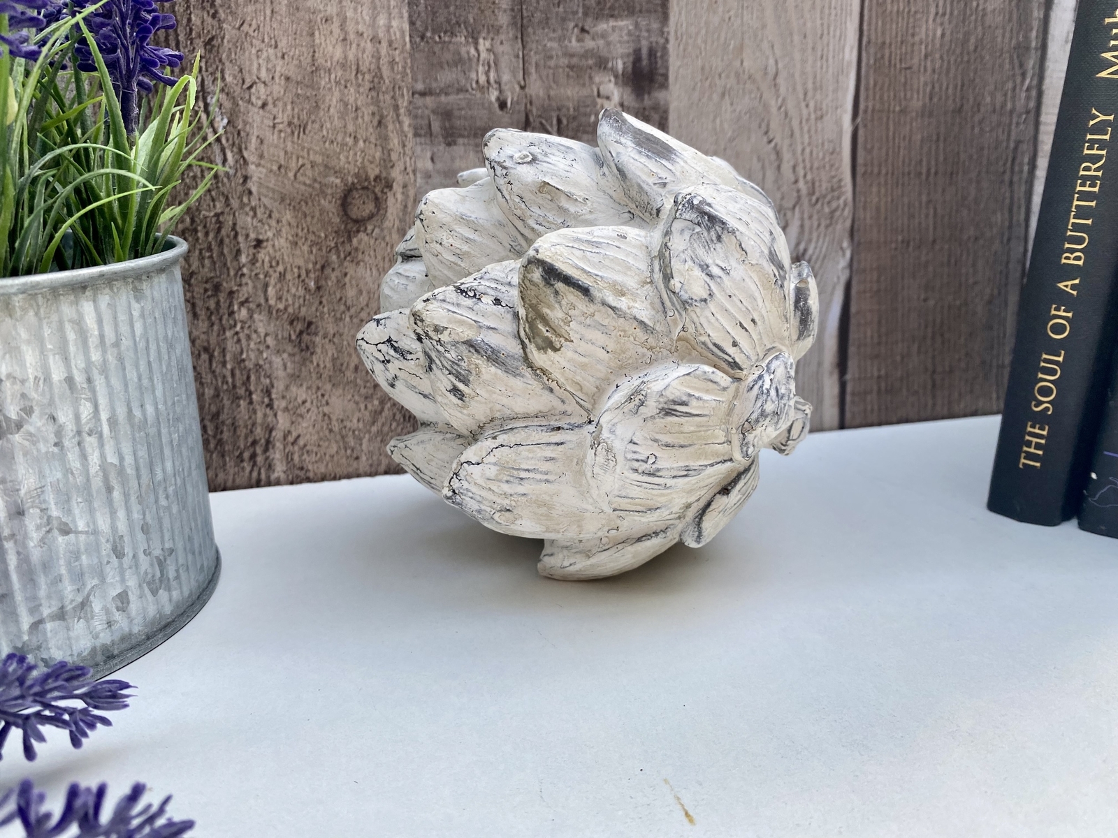 Ceramic Artichoke Ornament Antique White Cone Shabby Chic Style Decor 12cm