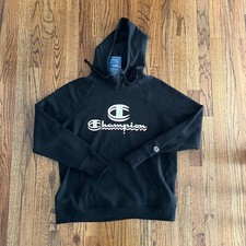 Champion Relaxed Powerblend Black Hoodie Womens Pink White Sporty Streetwear L