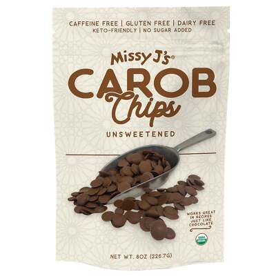 Missy J s Organic Unsweetened Carob Chips- 8oz Vegan Gluten Free, Healthy Snacks