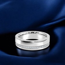 14K White Gold 6 mm Men Engagement Band 0.40 Carat Lab Grown Round Cut Diamond