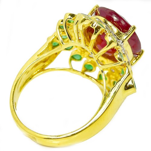 CHRISTMAS 925 STERLING SILVER NATURAL BLOOD RED RUBY, EMERALD & RING SIZE 7.75 - Picture 4 of 8