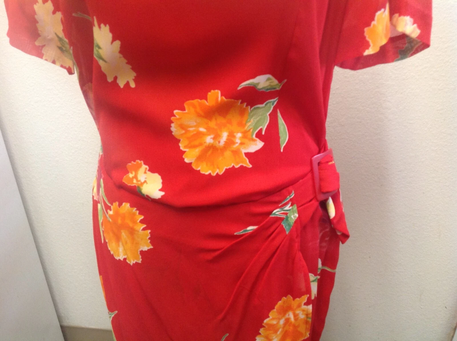 VETEMENTS Abito donna vintage Liz Claiborne tubino floreale multicolore rosso cintura zip tg 12