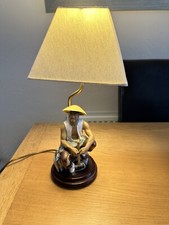 Vintage Chinese Mudman Porcelain Figurine Table Lamp & Shade In Working Order