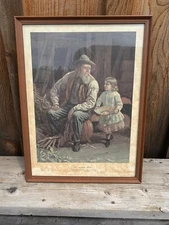 ANTIQUE Litho  "AMERICAN FARMER"  T. W. WOOD 1882  WOOD FRAME 20 x 15 A.A.K.