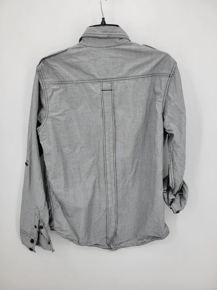 Fox Deluxe Shirt Mens Medium Gray Roll Tab Sleeve Button Up Outdoor Racing - Image 4 of 4
