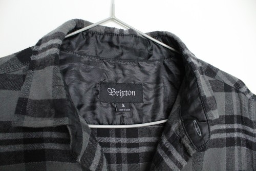 Brixton button shirt men S size plaid cotton black gray - Picture 2 of 8