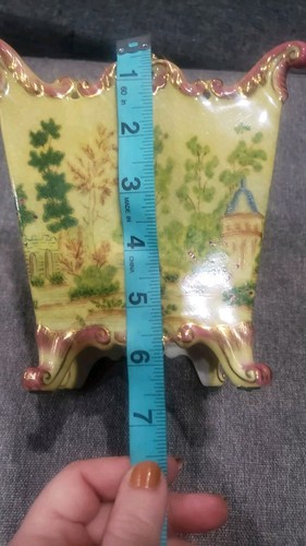 Pre-owned Rococo Revival Vase Scenic Landscape Pink Yellow Gold - Picture 7 of 7