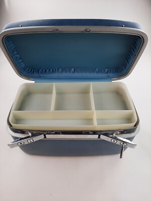 Vintage Samsonite Train Case Luggage Light Blue With Key Tray Box