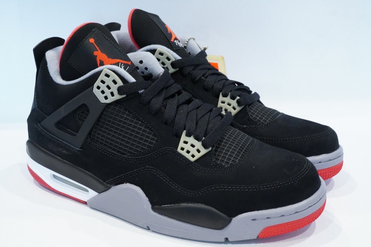 SZ 10.5 Nike Air Jordan 4 Retro Bred Black Cement Grey Fire Red