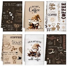 6 Pcs Coffee Kitchen Towels Absorbent Dish Towels 24 x 16 Inches Dish Cloths ...