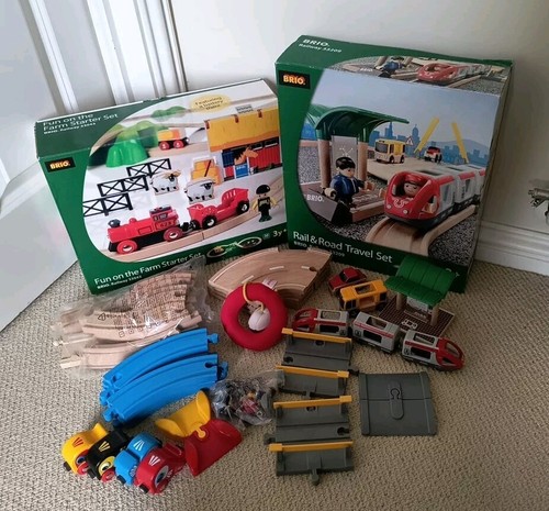 Brio Rail and Road 33209 + Fun On The Farm Starterset 33043 + Brio Pull Along
