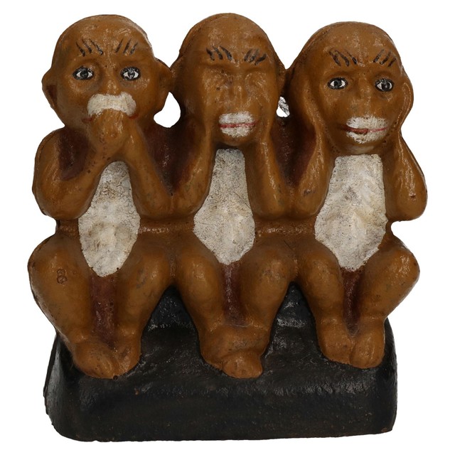 3 Three Wise Monkeys Chimps Ornament Figure Statue Cast Iron Hear