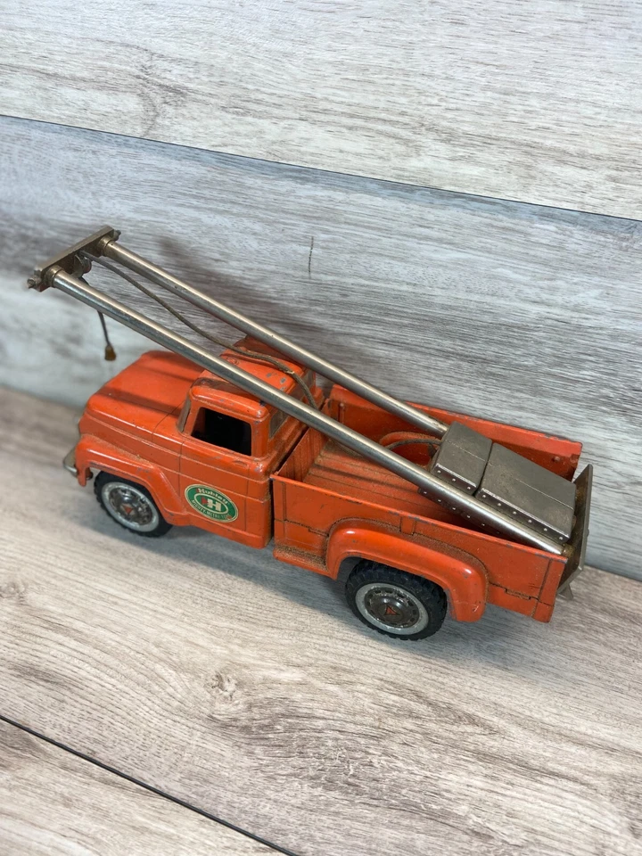 Vintage 1960s Hubley Mighty Metal Toys Pile Driver Truck 12" Orange RARE Find - Image 3 of 4