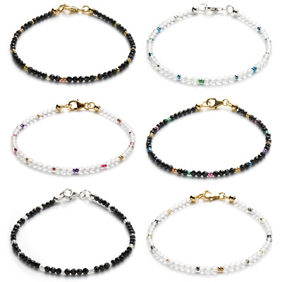Spinell Armband - Bergkristall Armband 3mm - mit Glasperlen Miyuki - 925 Silber