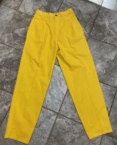Vintage 80s Yellow High Waist Pleated 
