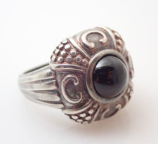 Vintage Designer NF Sterling Silver Black Onyx Cabochon Band Ring Sz 6