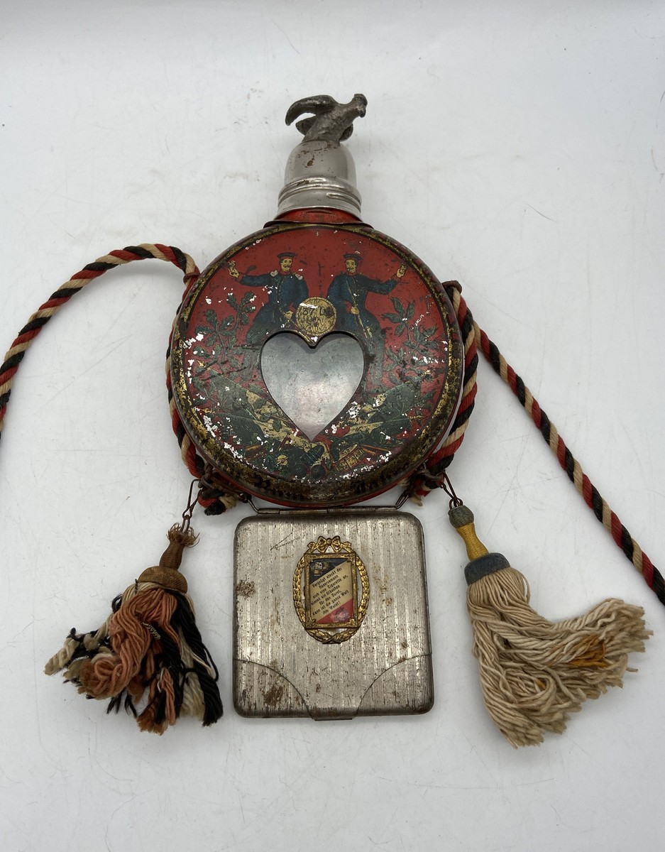 ANTIQUE IMPERIAL GERMAN RESERVIST FIELD FLASK WITH CIGARETTE CASE