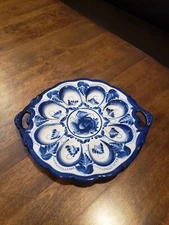 Russian Deviled Egg Platter Porcelain Gzhel