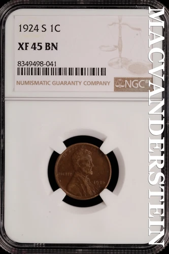 1924-S Lincoln Wheat Cent - NGC XF 45 BN - Scarce  No Reserve  #SLH116