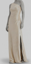 Calvin Klein Women's Beige Metallic Asymmetrical One Shoulder Dress Size 2