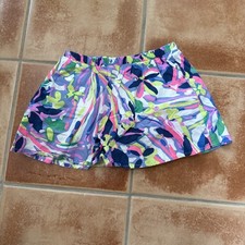 Lilly Pulitzer Girls Floral Pink Green Skort Stretch Waist Size Large 8-10